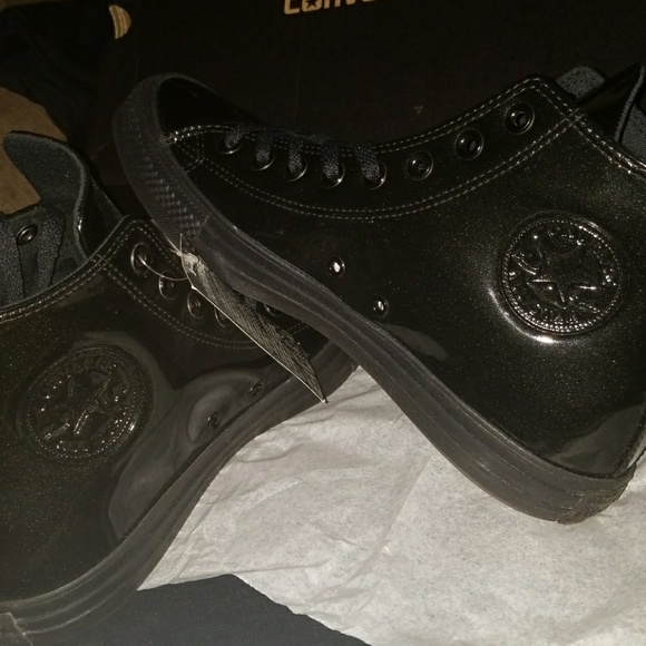 Converse Black Shiny Plastic High Tops NEW RARE - Picture 5 of 7